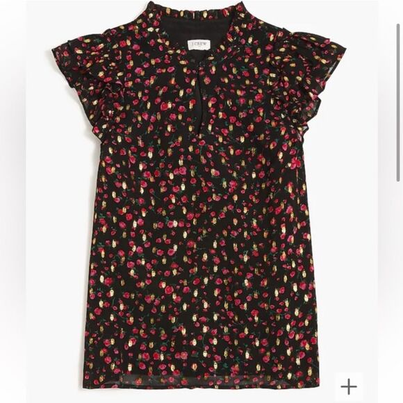 J Crew Ruffleneck flutter-sleeve top S‎ - Picture 1 of 6